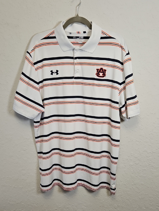 Under Armour Other - Under Armour Mens Polo with Navy/Orange Stripes, Auburn Tigers, XL Loose Fit